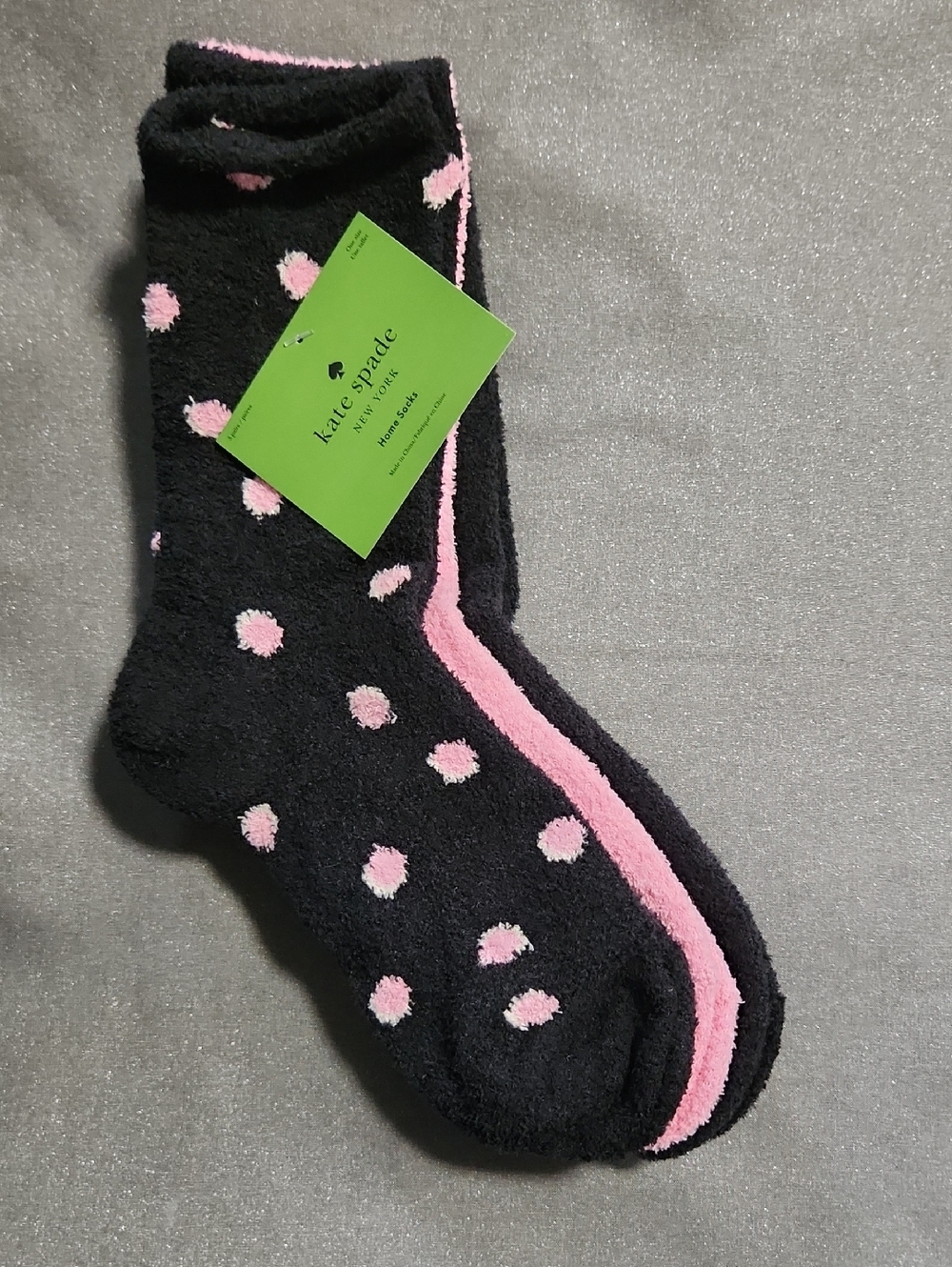 Kate Spade 3 Pack Of Socks - Black, Pink & Black With Pink Polka Dot Fuzzy Socks